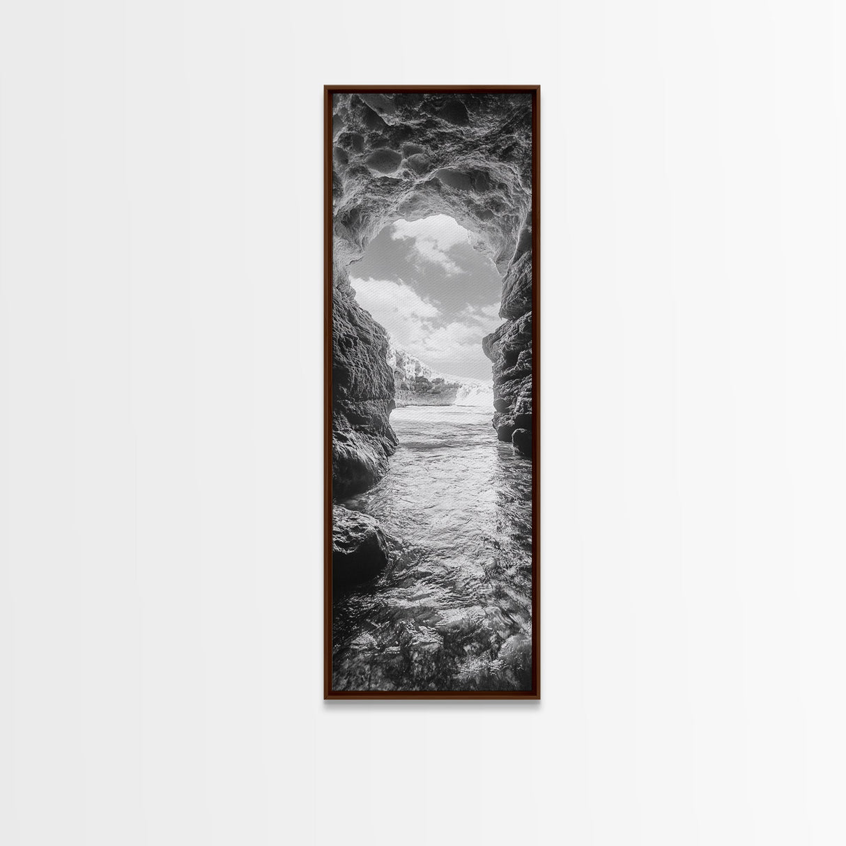 Sea Cave View, Ocean Opening, Rugged Rock Passage, Framed Canvas Print, Coastal Wall Art, Adventure Decor, Modern Rustic Style