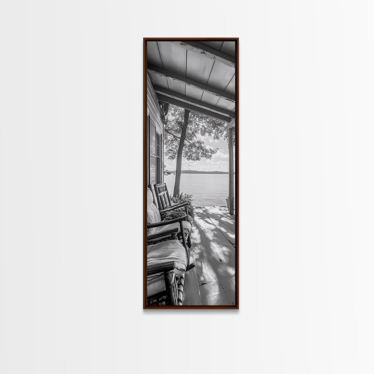 Lake Porch View, Rustic Charm, Cabin Vibes, Relaxing Nature Scene, Framed Canvas Print, Farmhouse Decor, Cozy Living Room Wall Art, Lakehouse Art