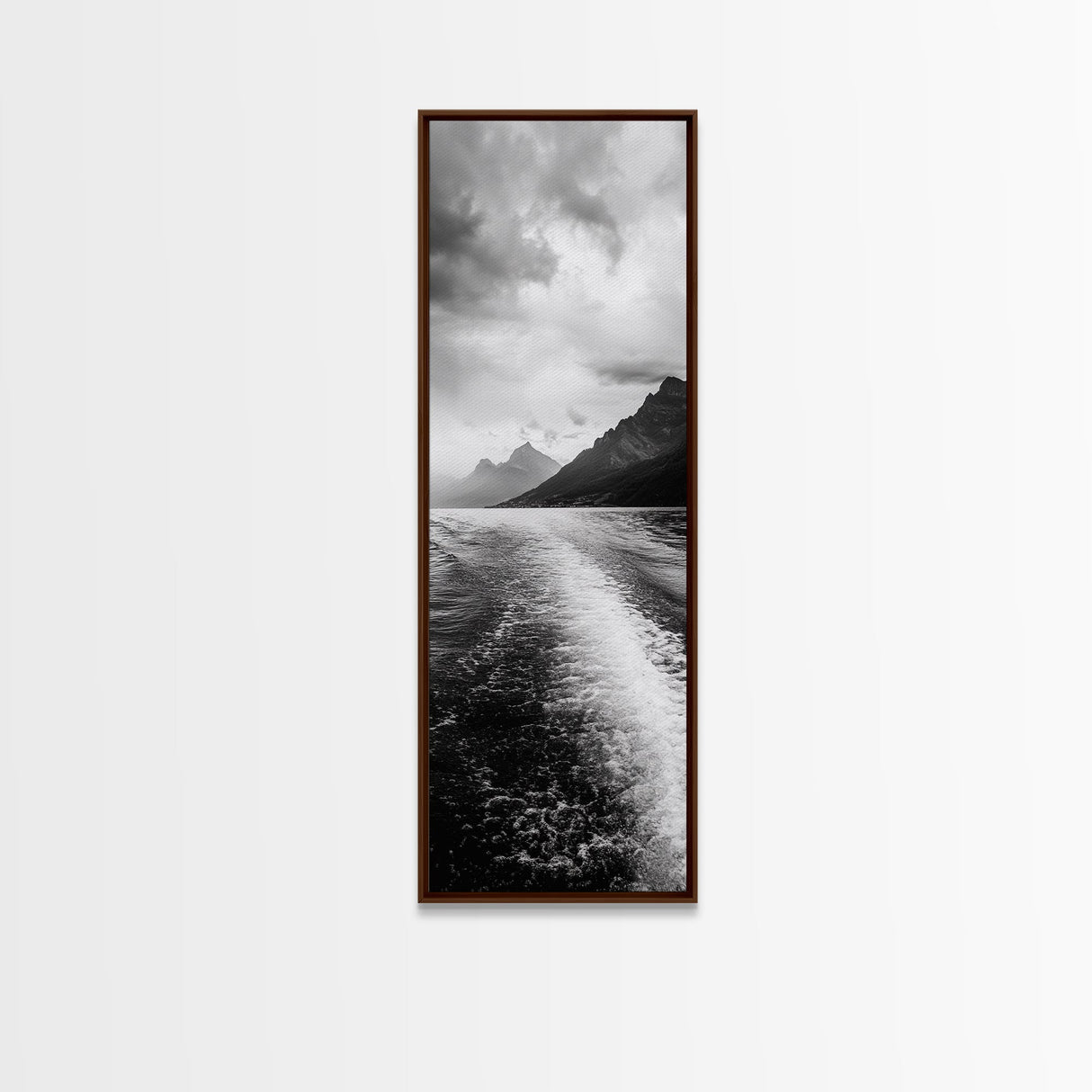 Boat Wake Lines, Alpine Coast, Moody Waters, Canvas Print, Minimalist Lake Art, Office Wall Decor, Modern Nautical Landscape Style