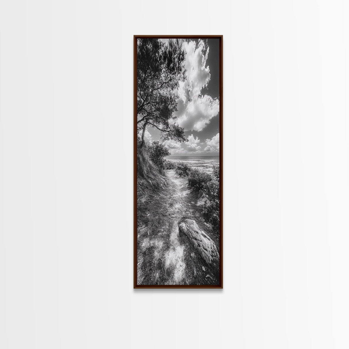 Coastal Nature Trail, Ocean Path View, Tranquil Landscape, Framed Canvas Print, Beach House Art, Bathroom Wall Art, Game Room Wall Art