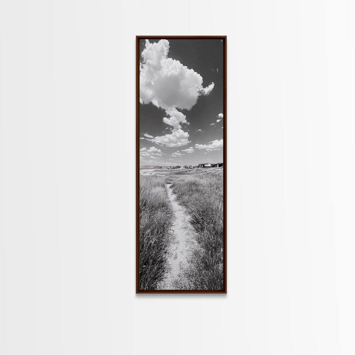 Countryside Trail View, Open Prairie Path, Farmhouse Nature, Framed Canvas Print, Entryway or Rustic Living Room Art, Beach House Decor