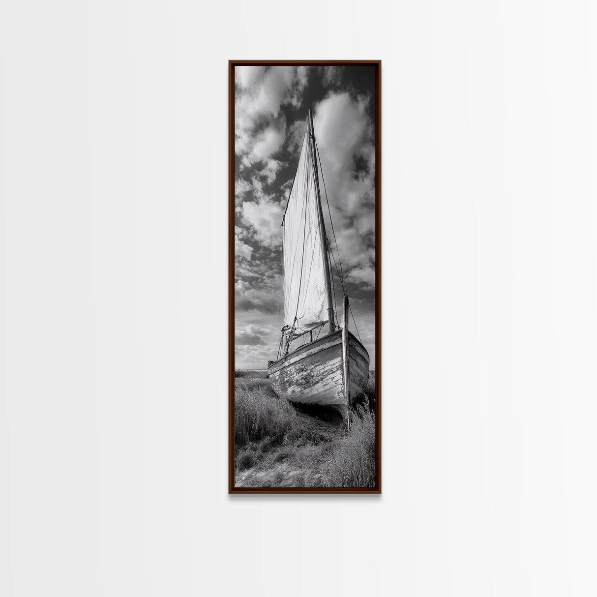 Weathered Sailboat Scene, Coastal Rustic Charm, Seafaring Wall Decor, Framed Canvas Print, Nautical Bathroom or Hallway Art, Ocean Decor
