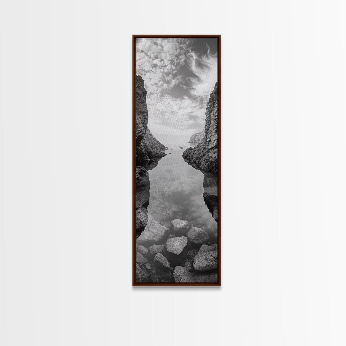 Rocky Ocean Cove, Peaceful Coastal Passage, Zen Nature Art, Framed Canvas Print, Bathroom Print, Coastal Entryway Wall Art, Beach House Decor