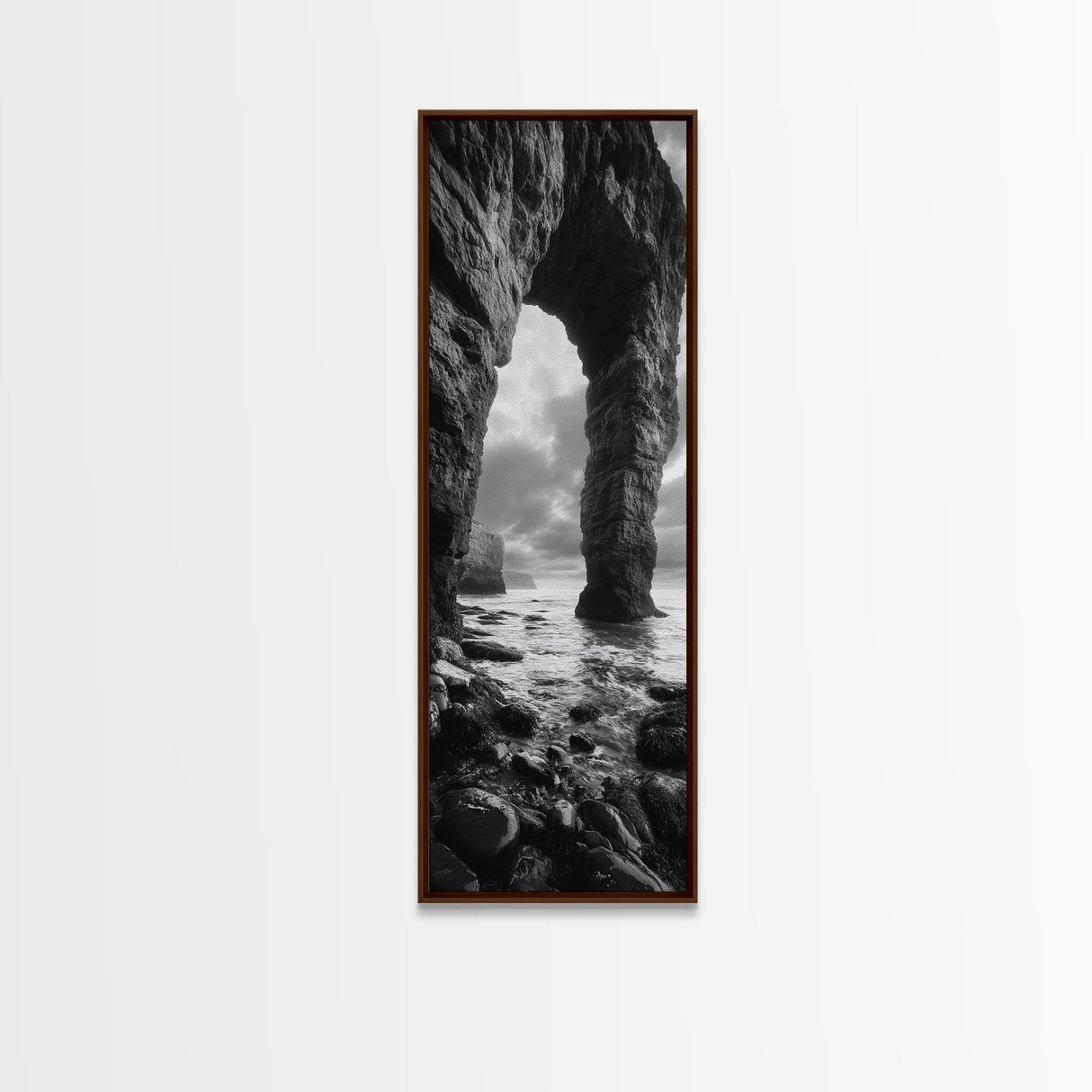 Sea Arch, Coastal Rocks, Ocean Waves, Dramatic Sky, Framed Canvas Print, Coastal Wall Art, Minimalist Beach House Decor, Bedroom Artwork