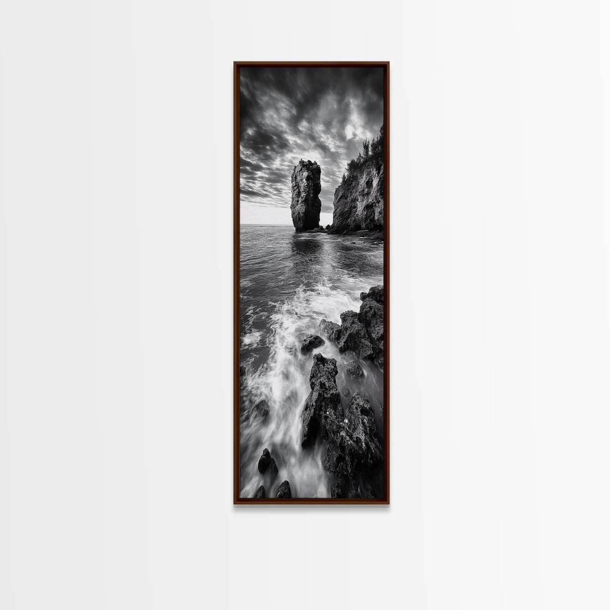 Seaside Cliff, Wild Waters, Rock Formation, Canvas Print, Coastal Landscape Art, Living Room or Office Decor, Moody Ocean Aesthetic