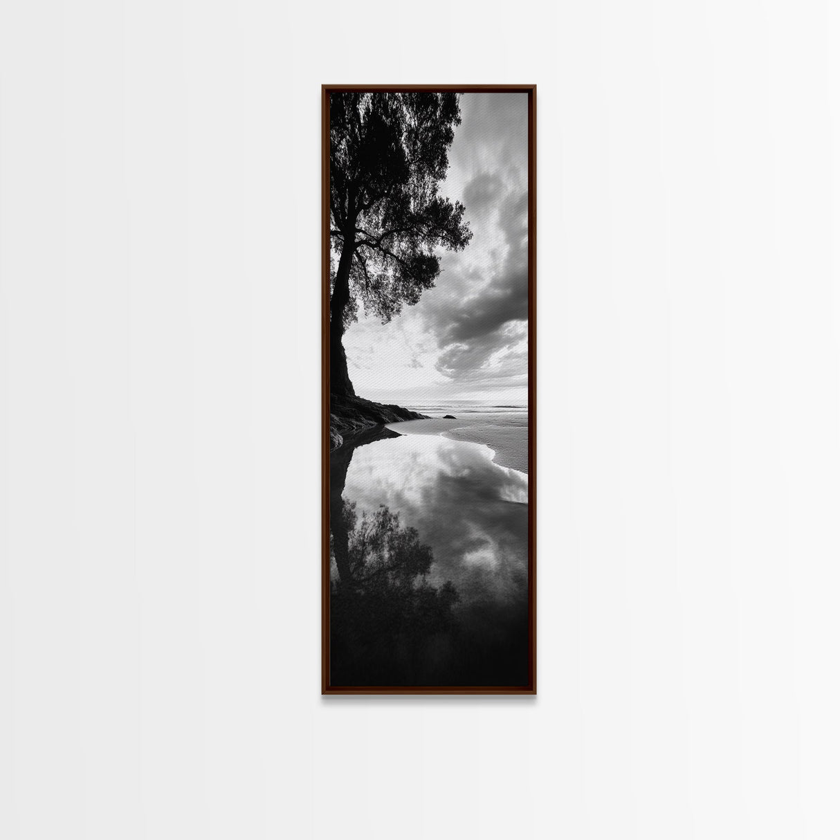 Reflections, Tranquil Shore, Tree Silhouette, Canvas Print, Zen Minimalist Decor, Beach Meditation Space or Spa Wall Art, Minimalist Decor