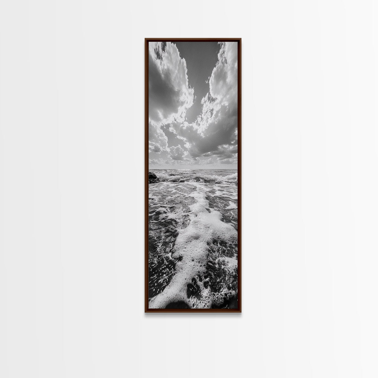 Sparkling Ocean, Cloud Horizon, Sea Breeze, Framed Canvas Print, Bright Coastal Art, Bathroom or Living Room Summer Vibe Wall Decor