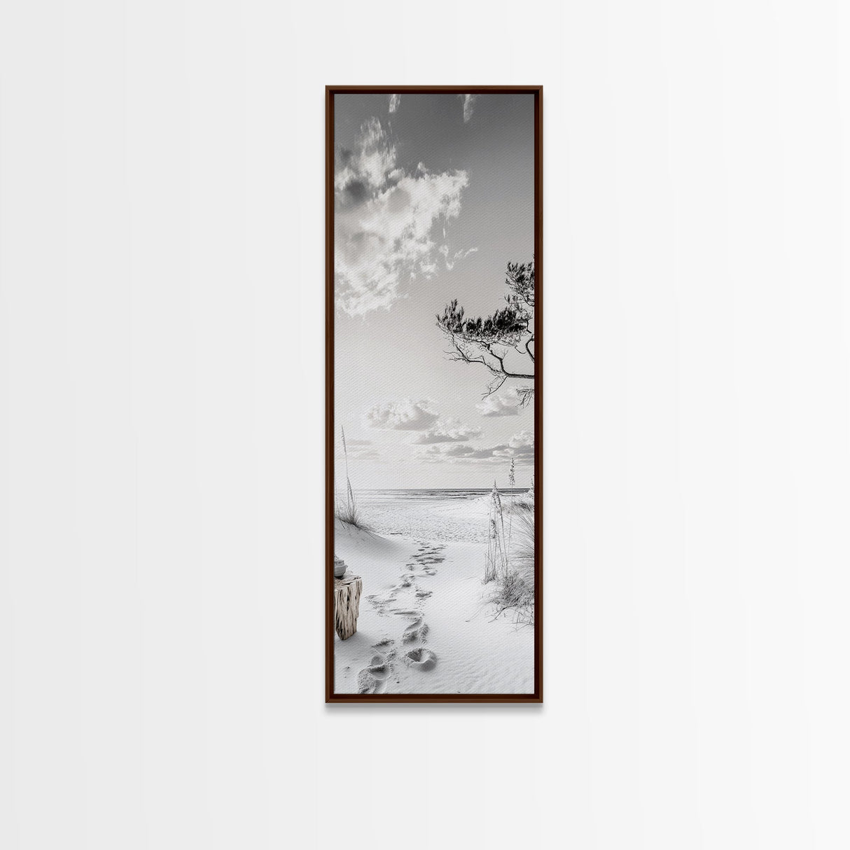 Tranquil Beach Walk, Coastal Pathway Print, Ocean Escape Wall Art, Entryway or Hall Decor, Framed Canvas Print, Serene Natural Style