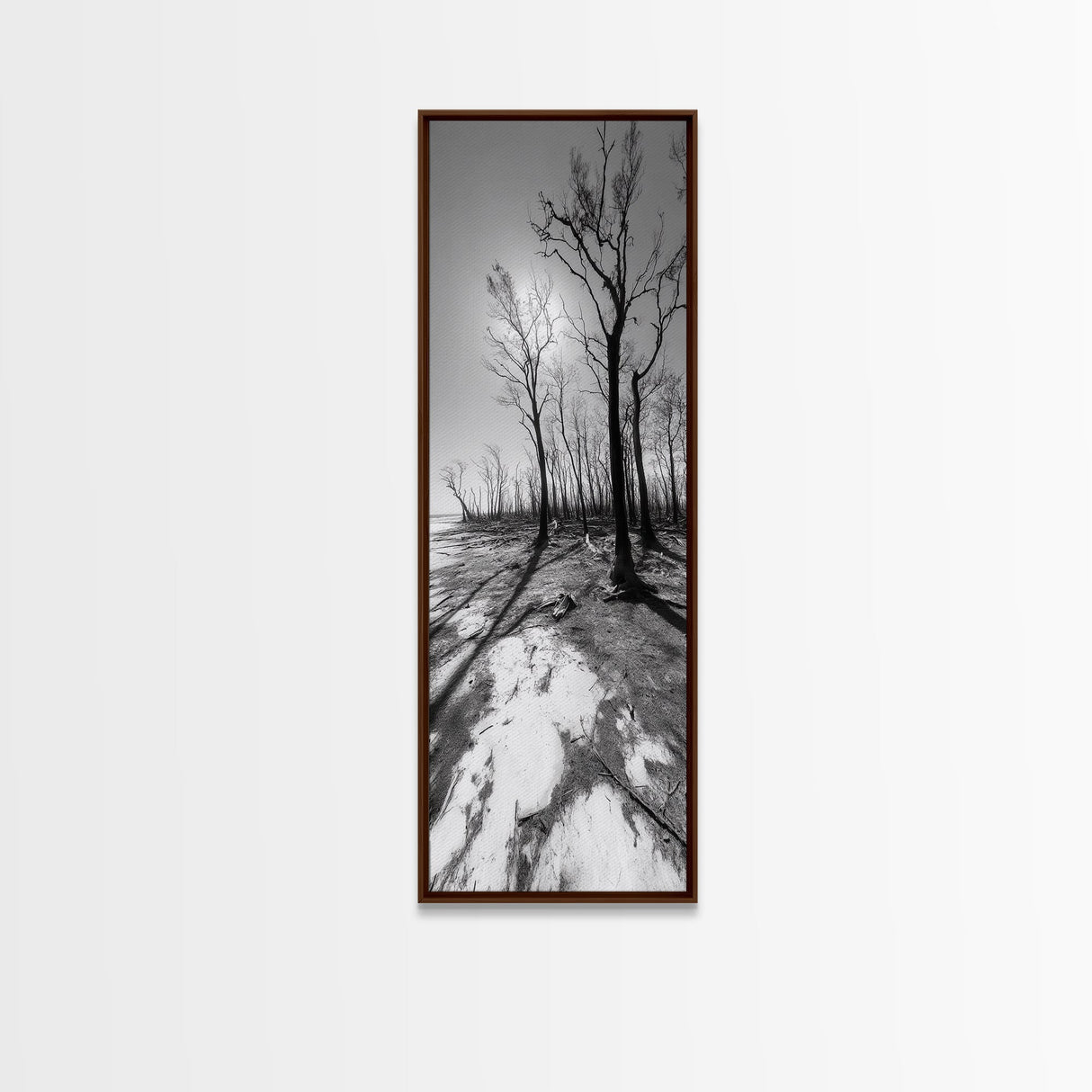 Haunting Tree Silhouettes, Forest Edge, Black White Nature, Desert Trees, Framed Canvas Print, Fall Art, Living Room Wall Art