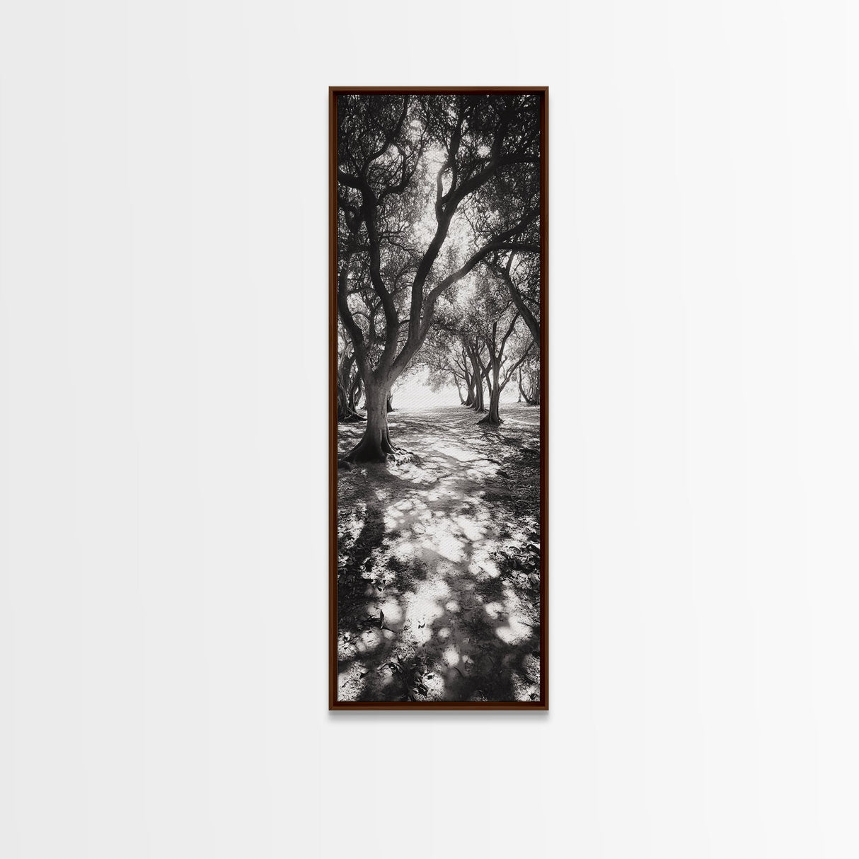 Tree Shadows, Woodland Light, Forest Stroll, Peaceful Canopy, Dappled Light Canvas Print, Cozy Living Room Wall Art, Autumn Decor