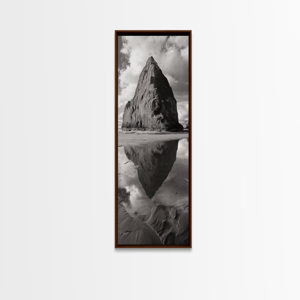 Monolith Reflection, Coastal Rock, Dramatic Seascape, Tidal Pool, Nature Inspired Framed Canvas Print, Modern Hallway Wall Art