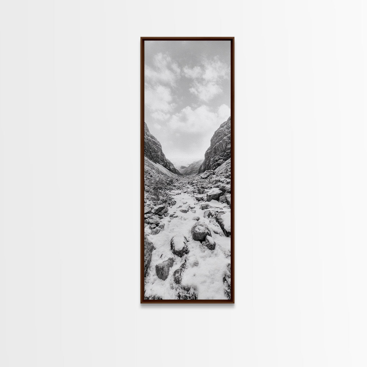 Snowy Pass, Winter Hike, Rocky Trail, Framed Canvas Print, Nature Lover Gift, Minimalist Mountain Art, Bedroom Wall Decor, Living Room Decor