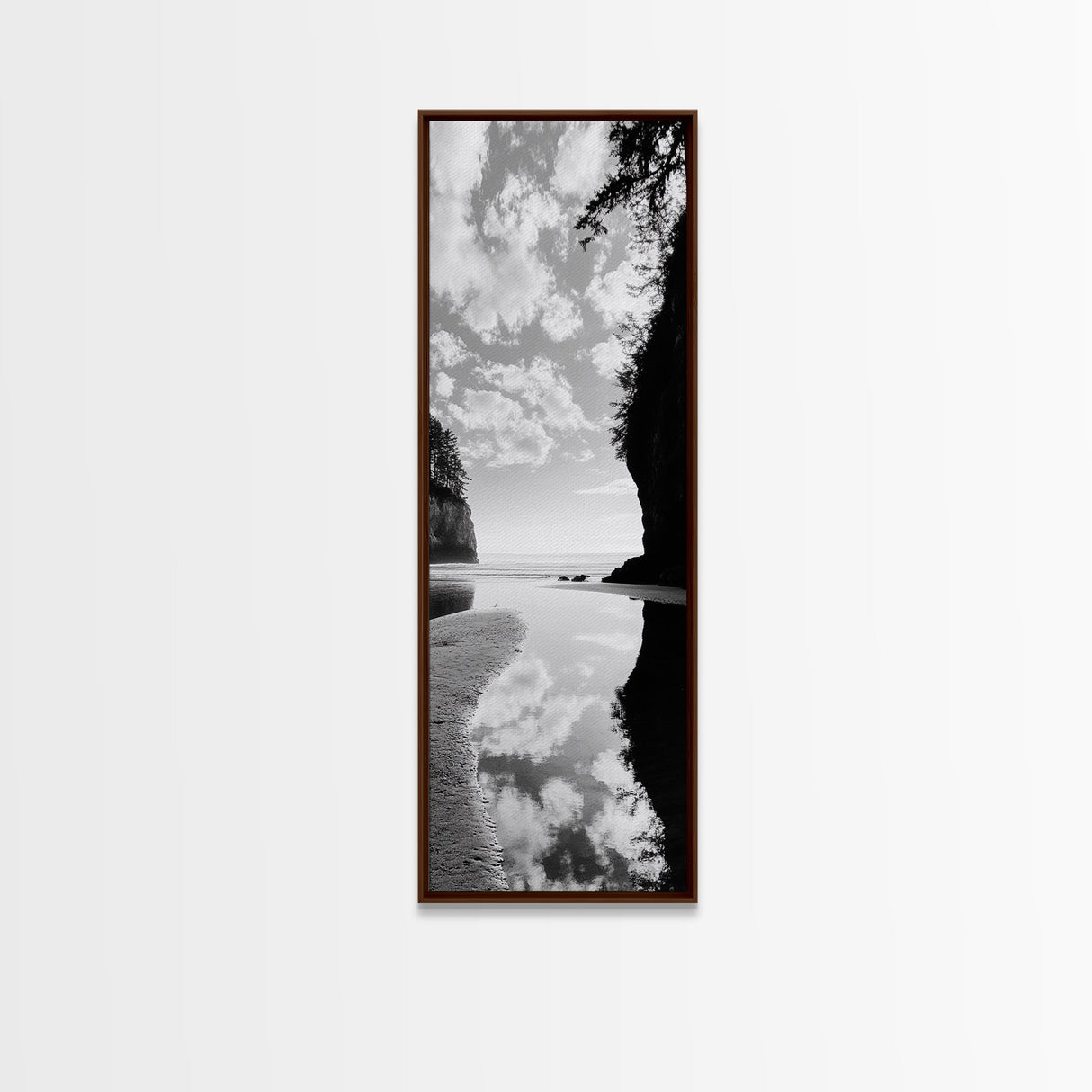 Tidepool Reflection, Ocean Mirror, Seaside Tranquility, Coastal Landscape, Framed Canvas Print, Spa Bathroom Wall Art, Minimalist Decor
