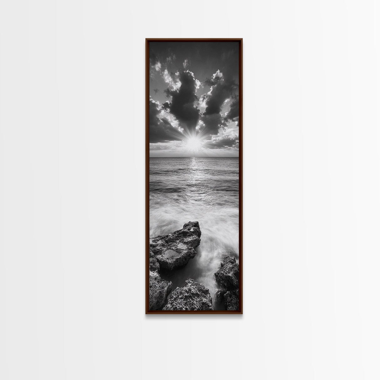 Rocky Sea, Glowing Horizon, Soft Waves, Twilight Sky, Canvas Print, Coastal Art, Living Room Wall Art, Seaside Modern Decor