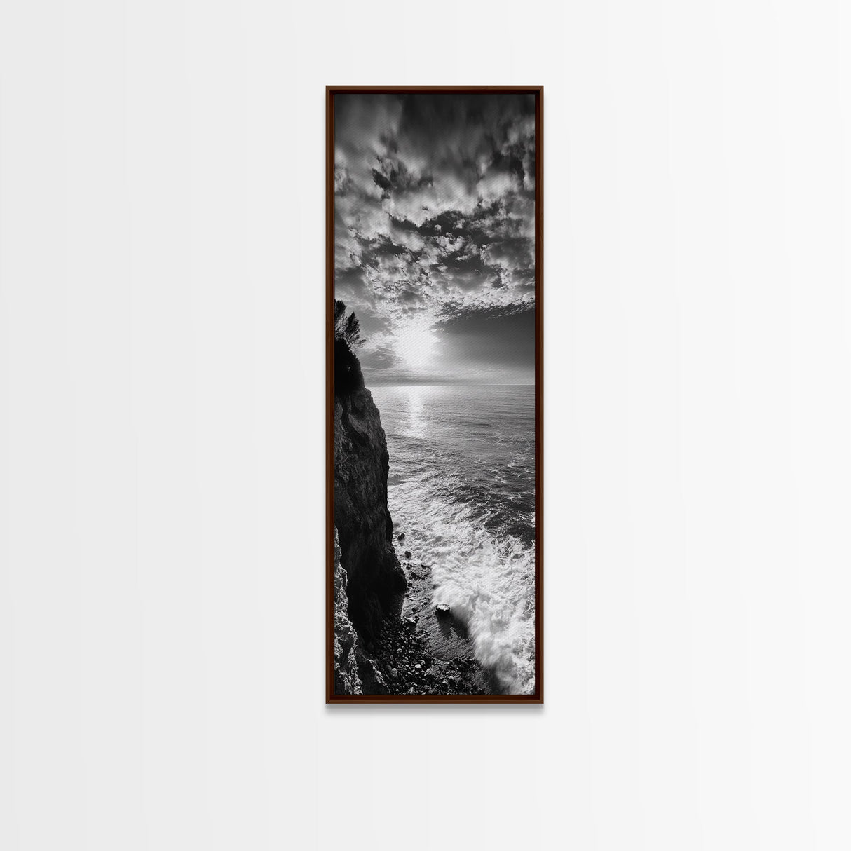 Cliff Edge, Ocean Breeze, Golden Hour, Scenic Overlook, Framed Canvas Print, Landscape Photography, Hallway Wall Art, Boho Style