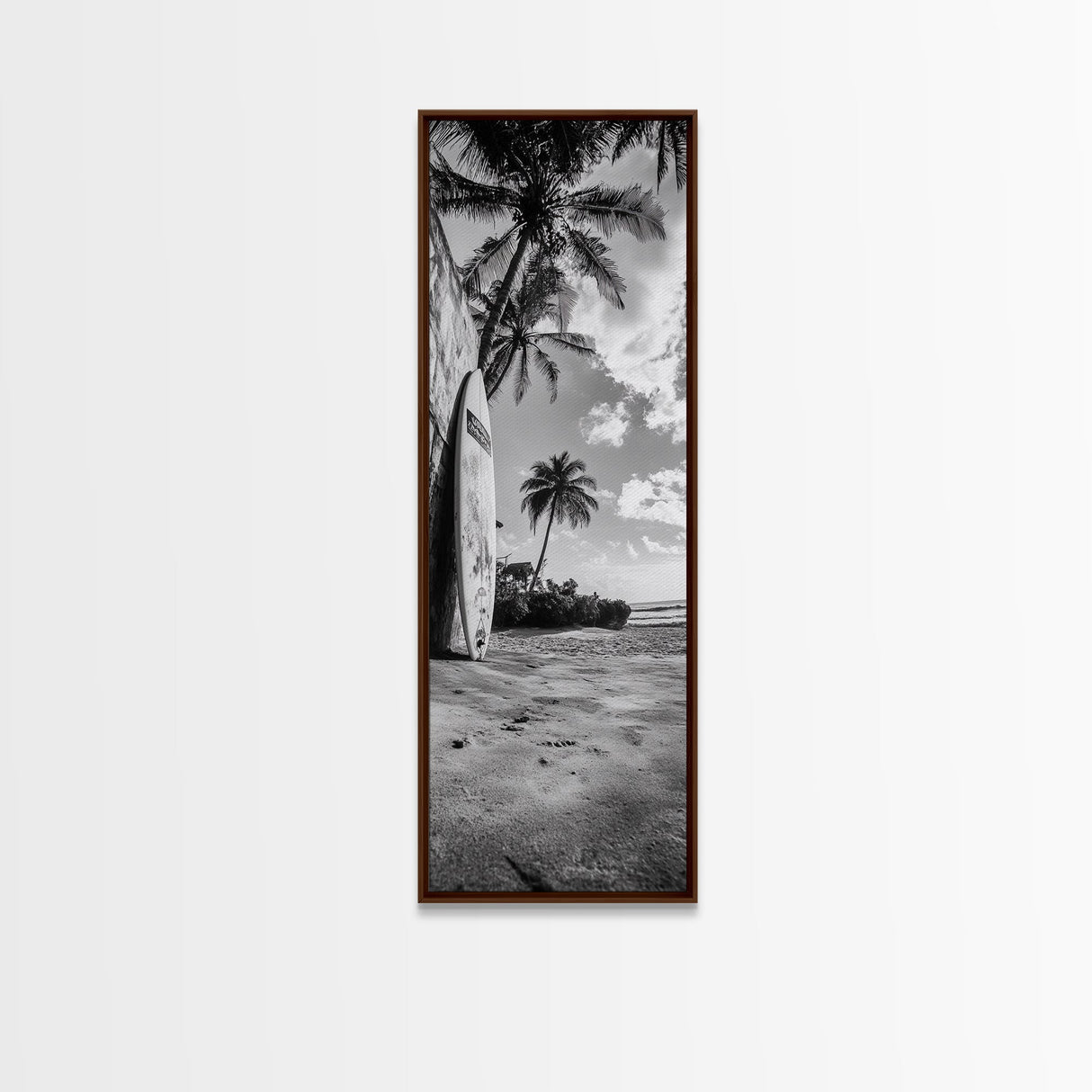 Tropical Beach, Surfboard Scene, Coastal Palms, Island Vibes, Canvas Print, Beach House Art, Summer Wall Decor, Boho Style