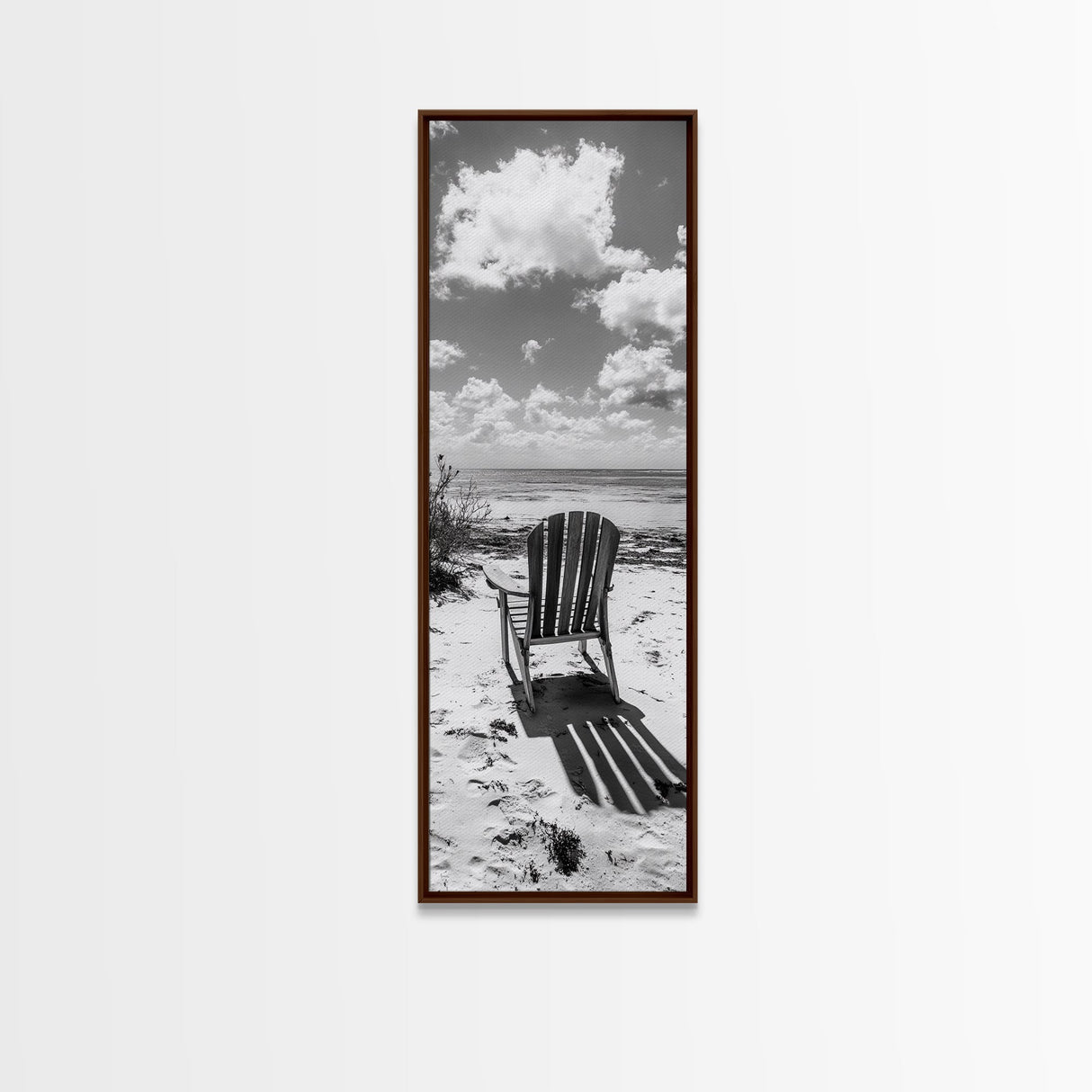 Seaside Chair View, Coastal Calm, Ocean Horizon, Beach Serenity, Framed Canvas Print, Living Room Wall Art, Relaxing Summer Vibe