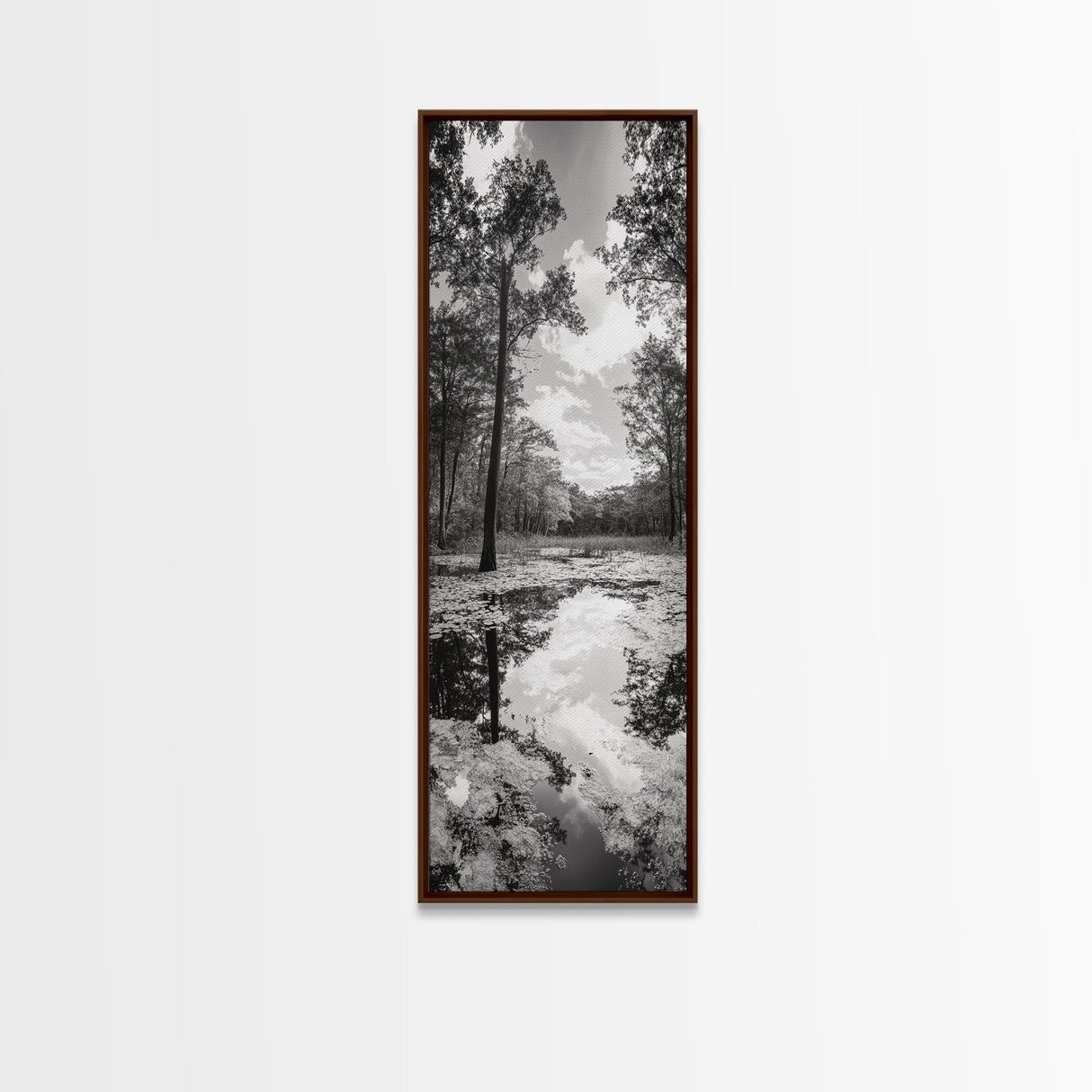 Reflective Forest, Nature Calm, Monochrome Trees, Peaceful Swamp, Framed Canvas Print, Rustic Cabin Decor, Moody Wall Art, Entryway Print