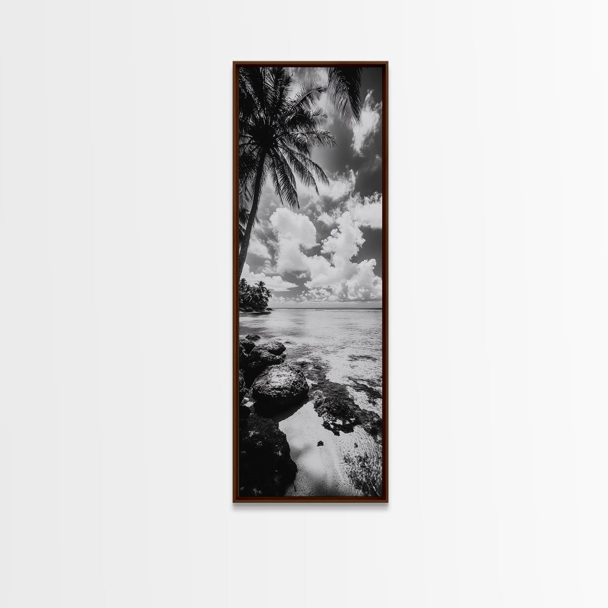 Tropical Beach, Palm Trees, Ocean Breeze, Framed Canvas Print, Coastal Living Wall Art, Minimalist Beach House Decor, Island Vibe Photography
