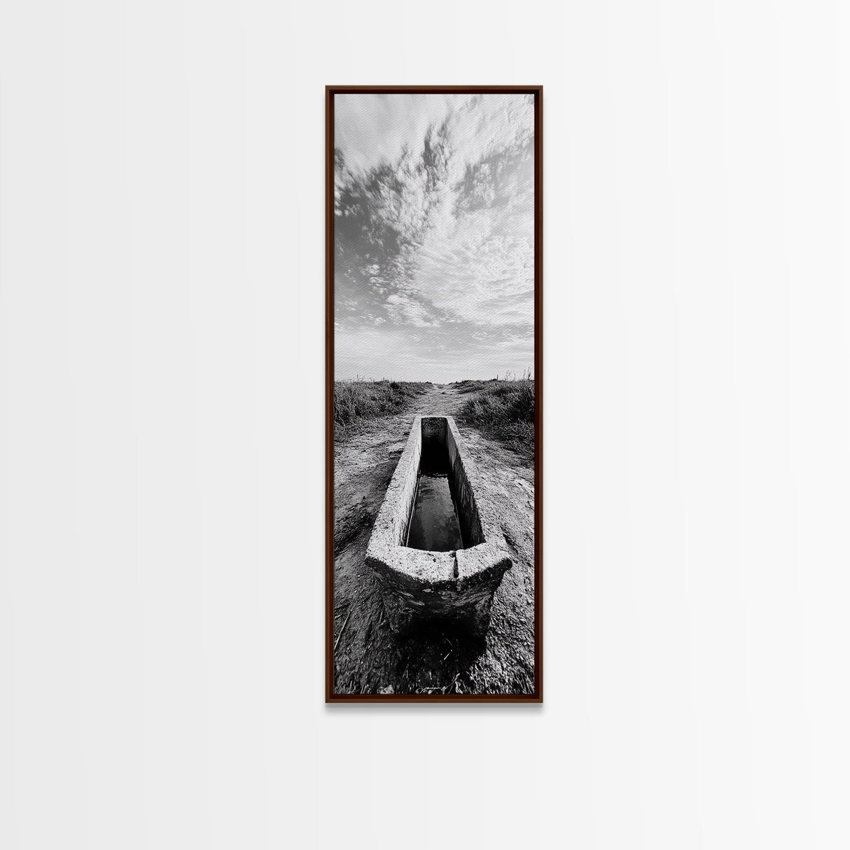 Rustic Trough Scene, Country Minimalist Art, Weathered Landscape Print, Nature Photography, Farmhouse Kitchen Decor, Framed Canvas Print