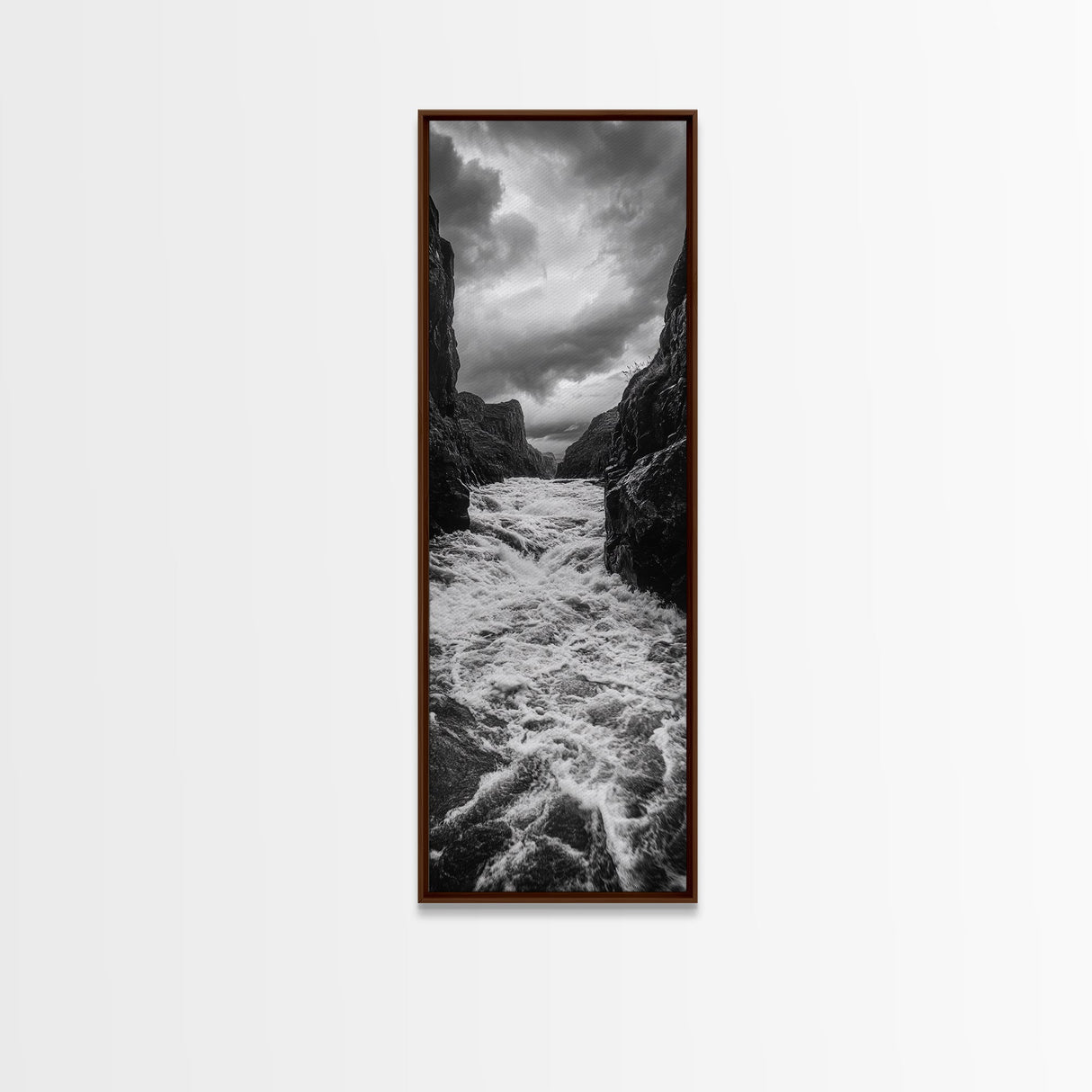 Wild River Path, Nature Wall Decor, Adventure Landscape, Monochrome Rapids, Framed Canvas Print, Rustic Living Room Wall Art, Moody Photography