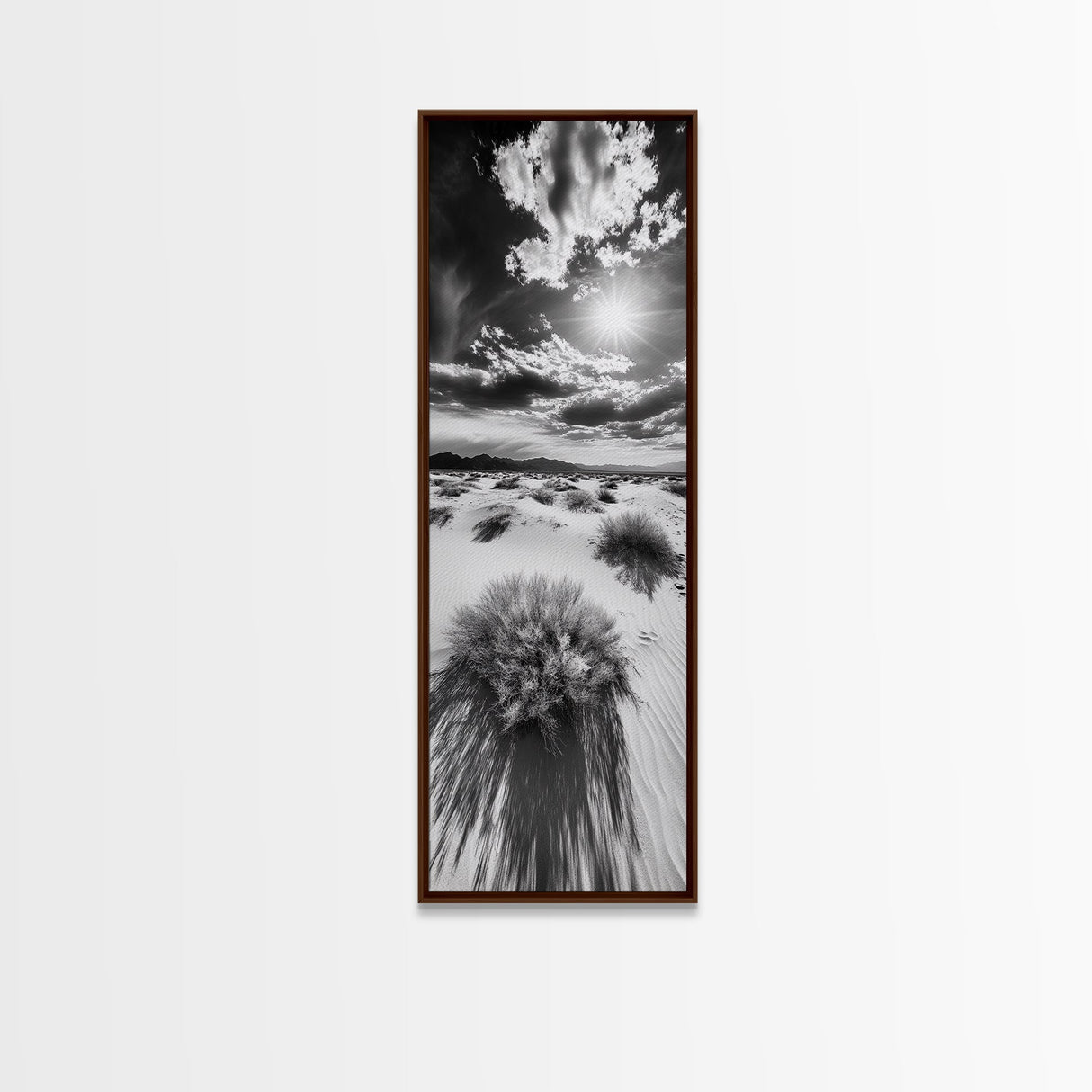 Desert Sun Shadows, Dune Landscape Art, Black White Wilderness, Framed Canvas Print, Boho Office Wall Art, Southwestern Minimal Style