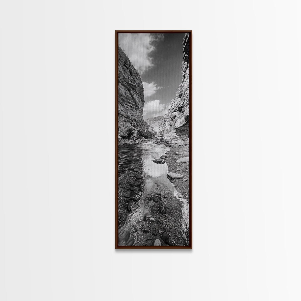 Canyon Stream, Desert Serenity, Nature Escape, Earth Tones, Calm Mood, Framed Canvas Print, Bedroom Wall Art, Minimalist Landscape Art