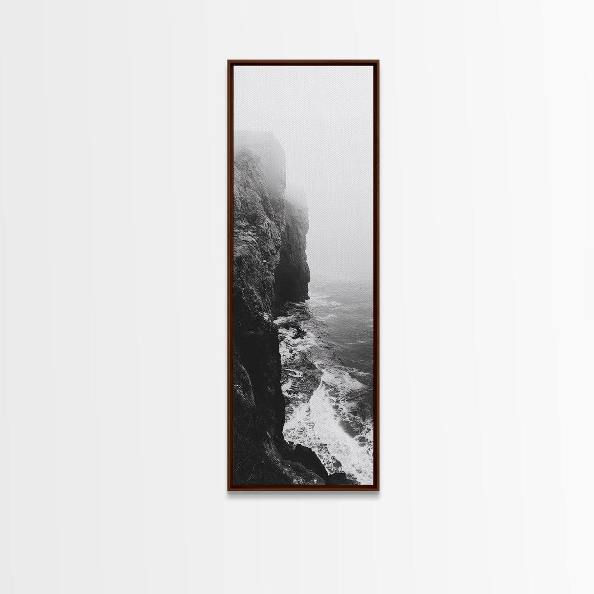 Foggy Cliffs, Moody Coast, Dramatic Seascape, Framed Canvas Print, Modern Dark Aesthetic Art, Minimalist Living Room Wall Decor