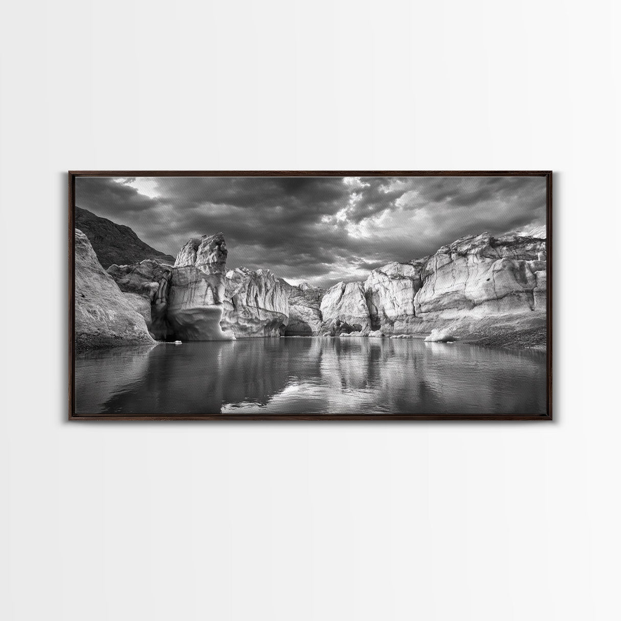 Glacier Wall Reflection, Dramatic Ice Valley Scene, Wilderness Nature Print, Framed Canvas Print, Den Wall Art, Moody Decor