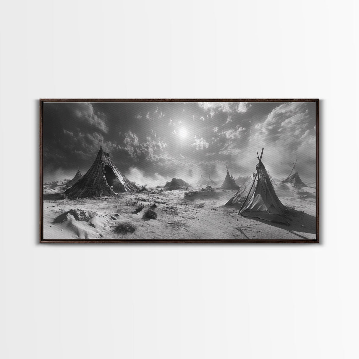 Desert Tent Scene, Surreal Tribal Landscape, Stormy Sky Tents, Canvas Print, Living Room Wall Art, Boho Nomad Aesthetic, Living Room Wall Art