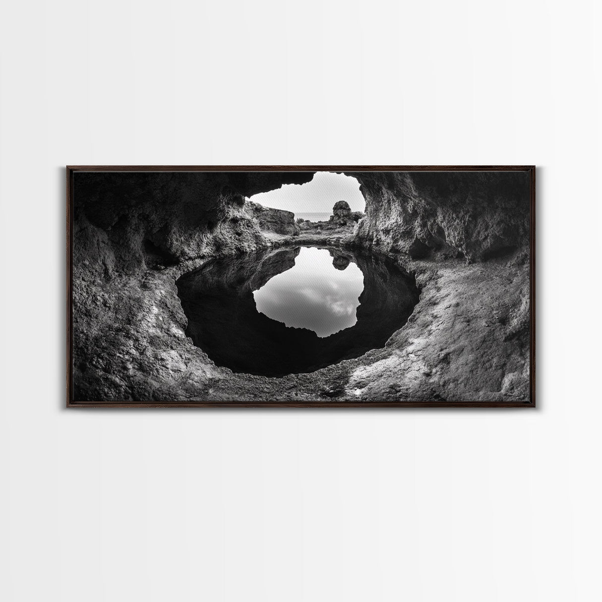 Sea Cave, Rocky Texture, Coastal Reflection, Natural Formations, Framed Canvas Print, Bathroom Art, Earthy Wall Decor, Zen Style