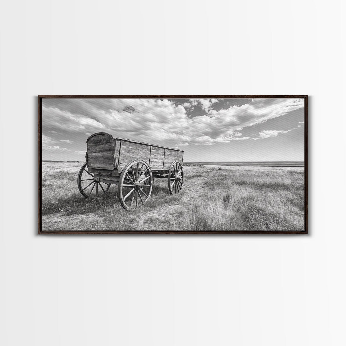 Prairie Wagon, Western Landscape, Old West Photography, Framed Canvas Print, Farmhouse Entryway or Rustic Fall Living Room Art
