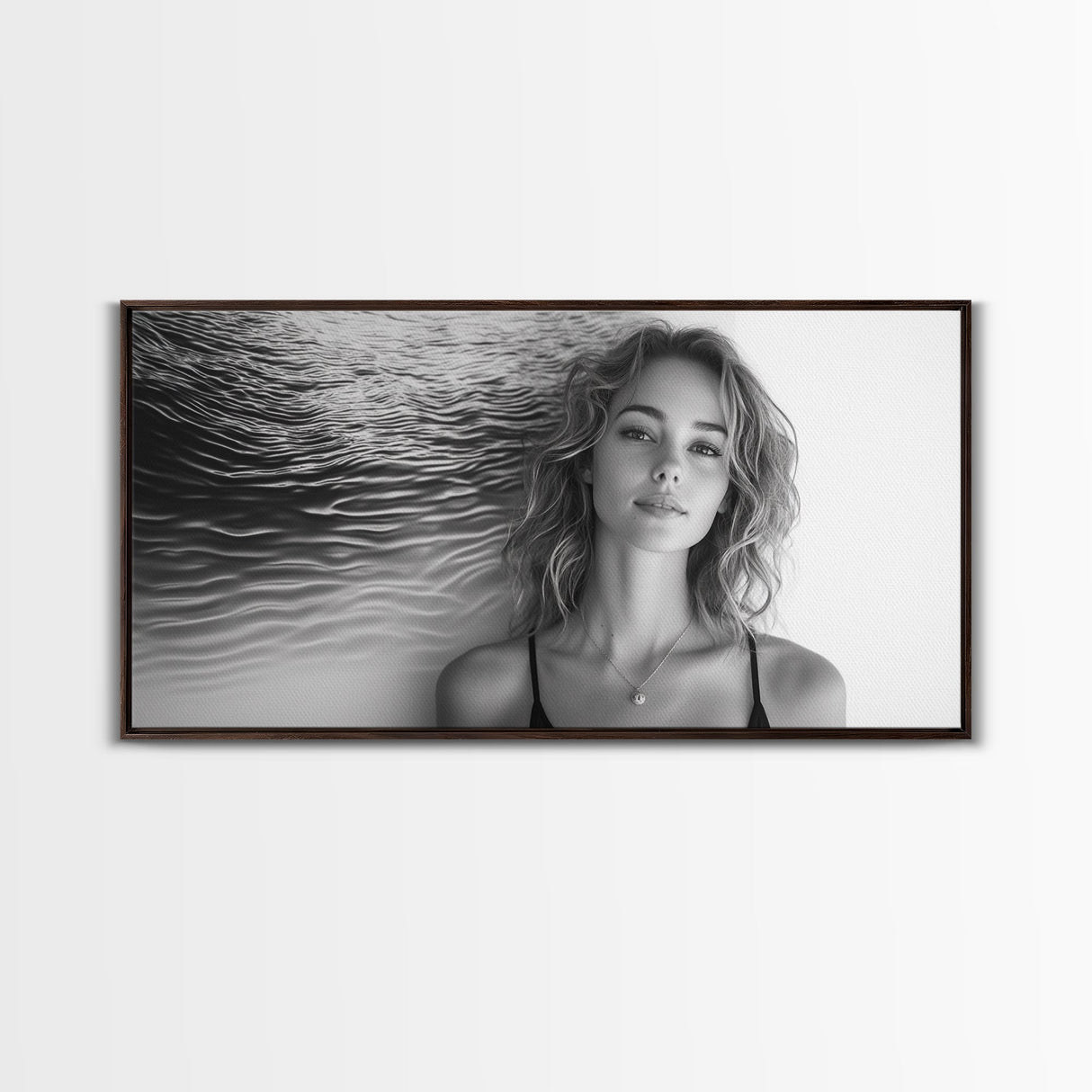 Ocean Texture, Abstract Waves, Modern Female, Artistic Portrait, Canvas Print, fashion wall art, glam room decor, minimal black white
