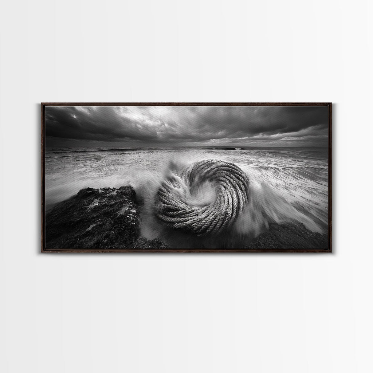 Ocean Rope Coil, Stormy Sea Art, Nautical Wall Decor, Coastal Photography, Canvas Print, Moody Ocean Art, Bathroom Wall Art, Nautical Home Decor
