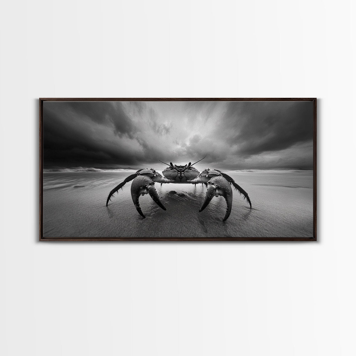 Fierce Crab, Coastal Storm, Ocean Mood, Dramatic Shore, Framed Canvas Print, Bathroom Wall Art, Beach House Decor, Marine Photography