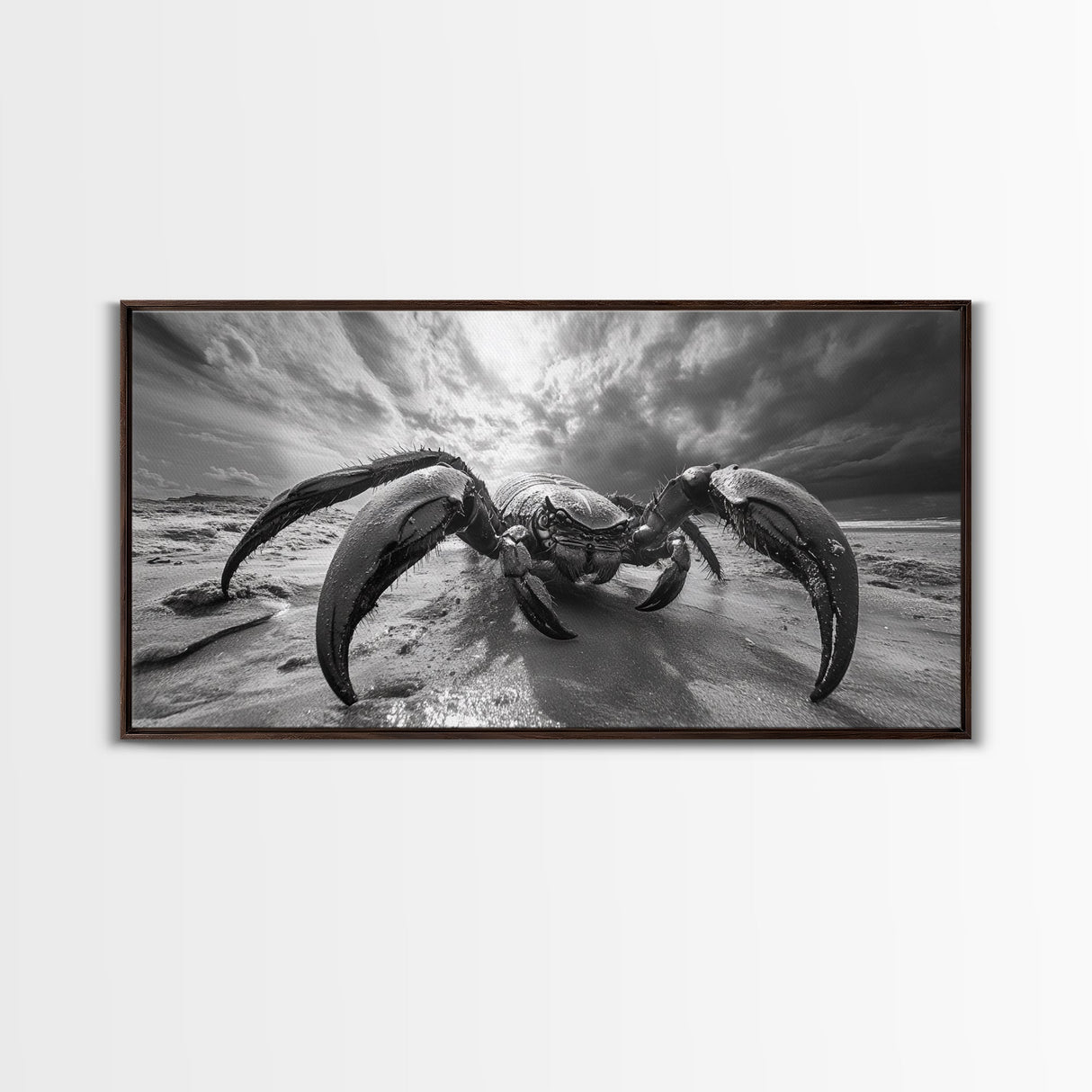 Giant Crab Close-Up, Beach Creature Art, Ocean Monster Print, Fantasy Wildlife Scene, Framed Canvas Print, Game Room Wall Art