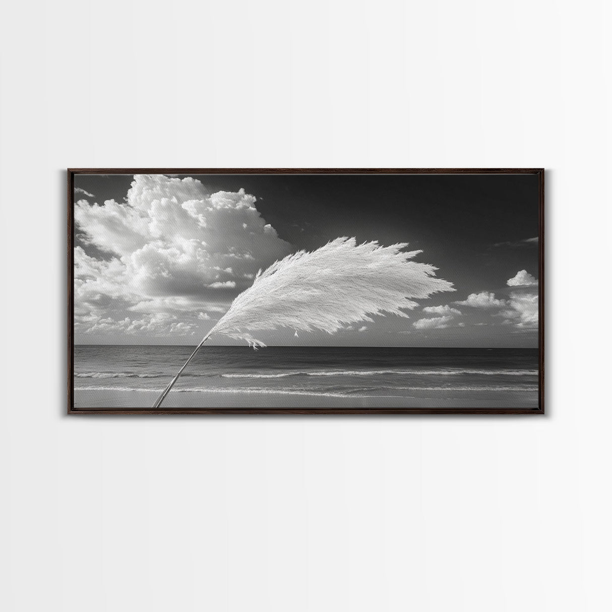 Pampas Grass Coast, Minimalist Beach Art, Boho Coastal Scene, Neutral Tones, Canvas Print, Living Room Wall Art, Fall Decor, Hallway Wall Art