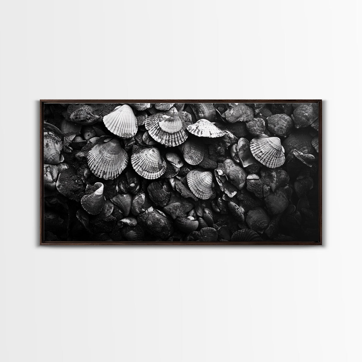 Seashell Close-Up, Ocean Texture Art, Nautical Beach Shells, Earthy Tones Decor, Framed Canvas Print, Bathroom Wall Art, Coastal Style