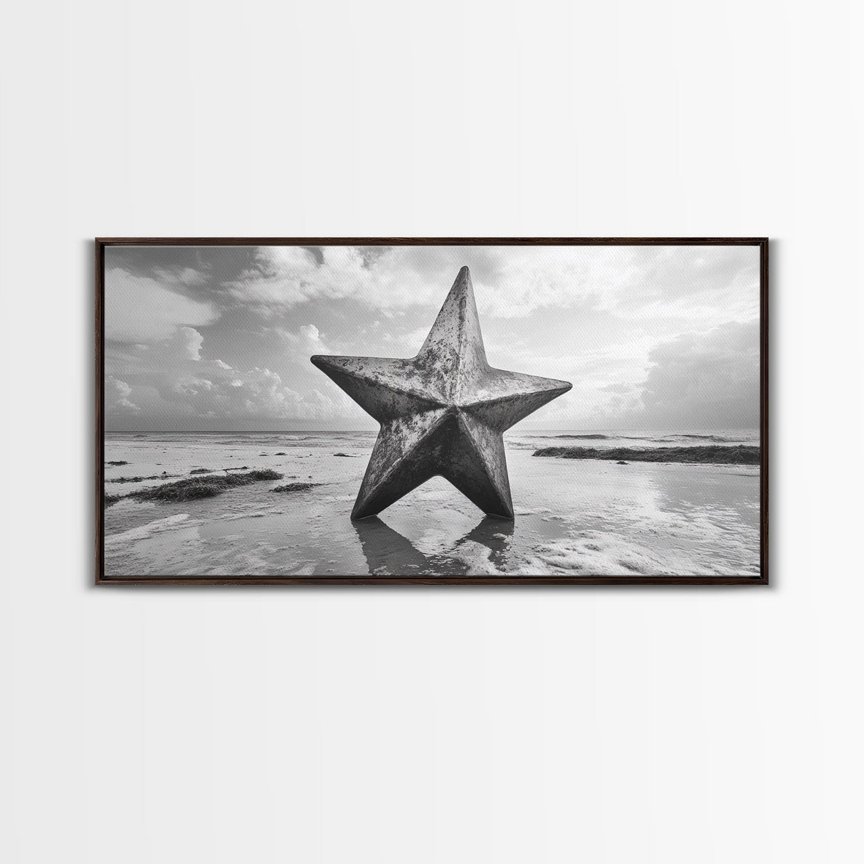 Weathered Star Sculpture, Coastal Symbol, Beach Art, Framed Canvas Print, Americana Wall Art, Entryway Decor, Rustic Beach House