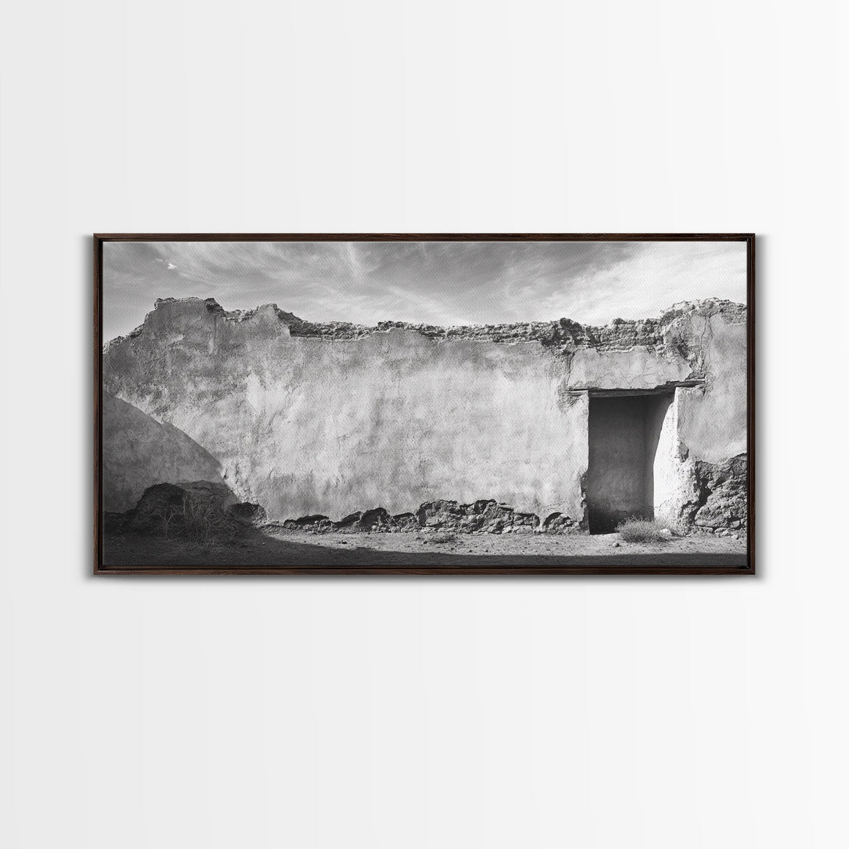 Adobe Wall, Desert Door, Rustic Texture, Framed Canvas Print, Southwest Wall Art, Neutral Earth Tones, Boho Western Living Room Decor