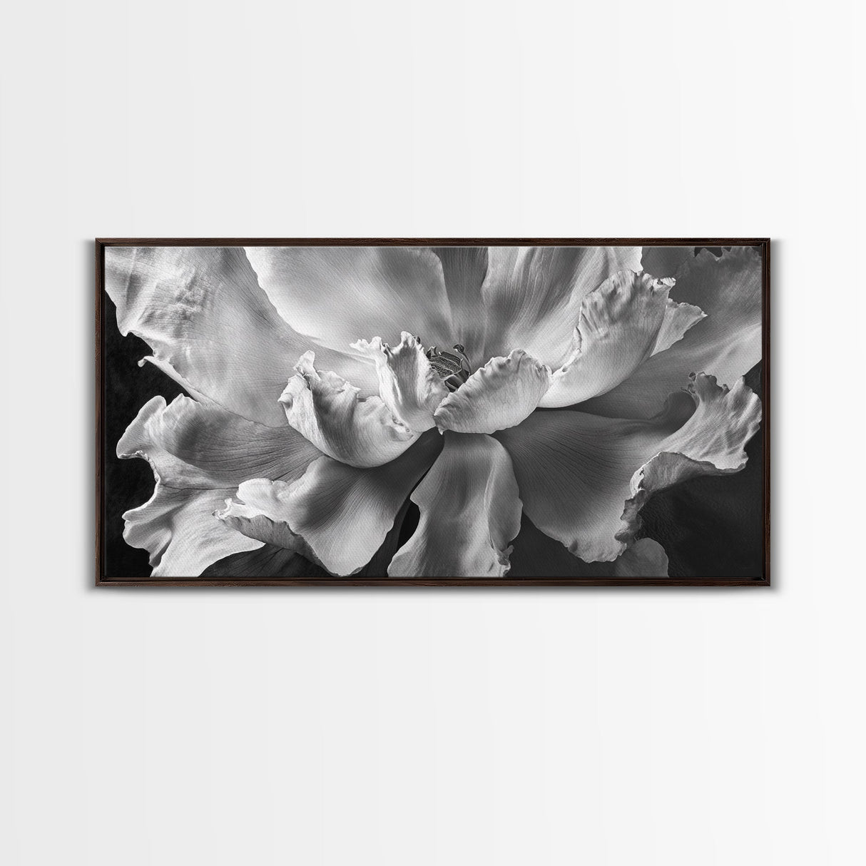 Floral Closeup, Petal Texture, Macro Bloom, Canvas Print, Botanical Bedroom Wall Art, Black And White Flower, Modern Nature Photography