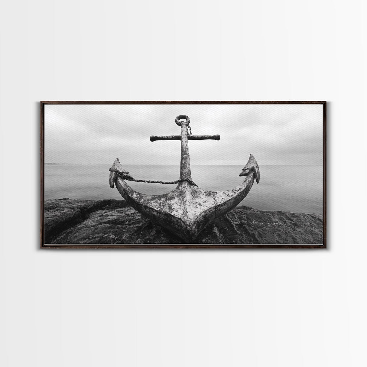 Nautical Anchor Art, Coastal Photography, Rustic Beach Decor, Framed Canvas Print, Bathroom or Lake House Wall Art, Minimal Style