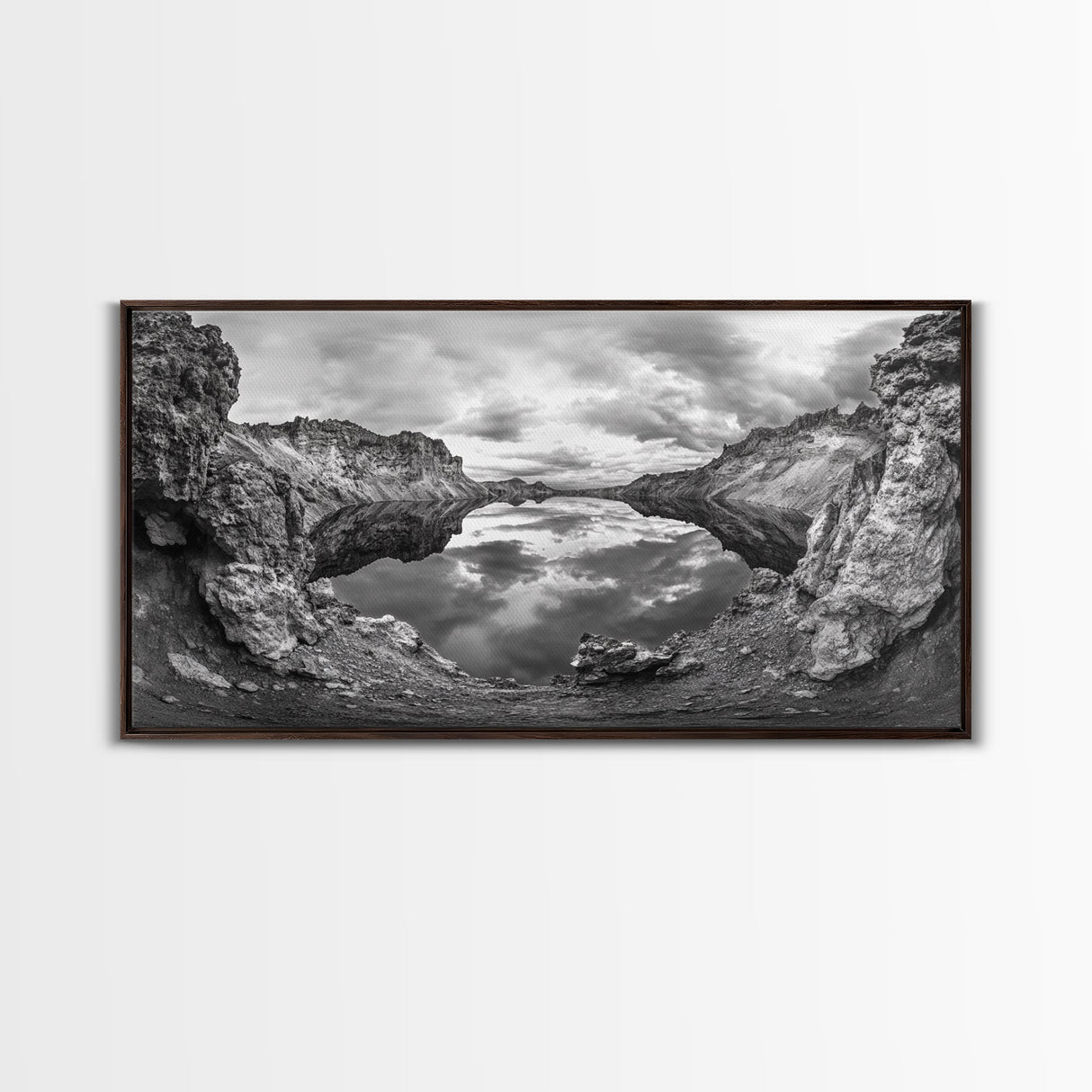 Mountain Lake, Rocky View, Cloud Reflection, Nature Landscape, Canvas Print, Rustic Home Decor, Bedroom Wall Art, Explorer Style