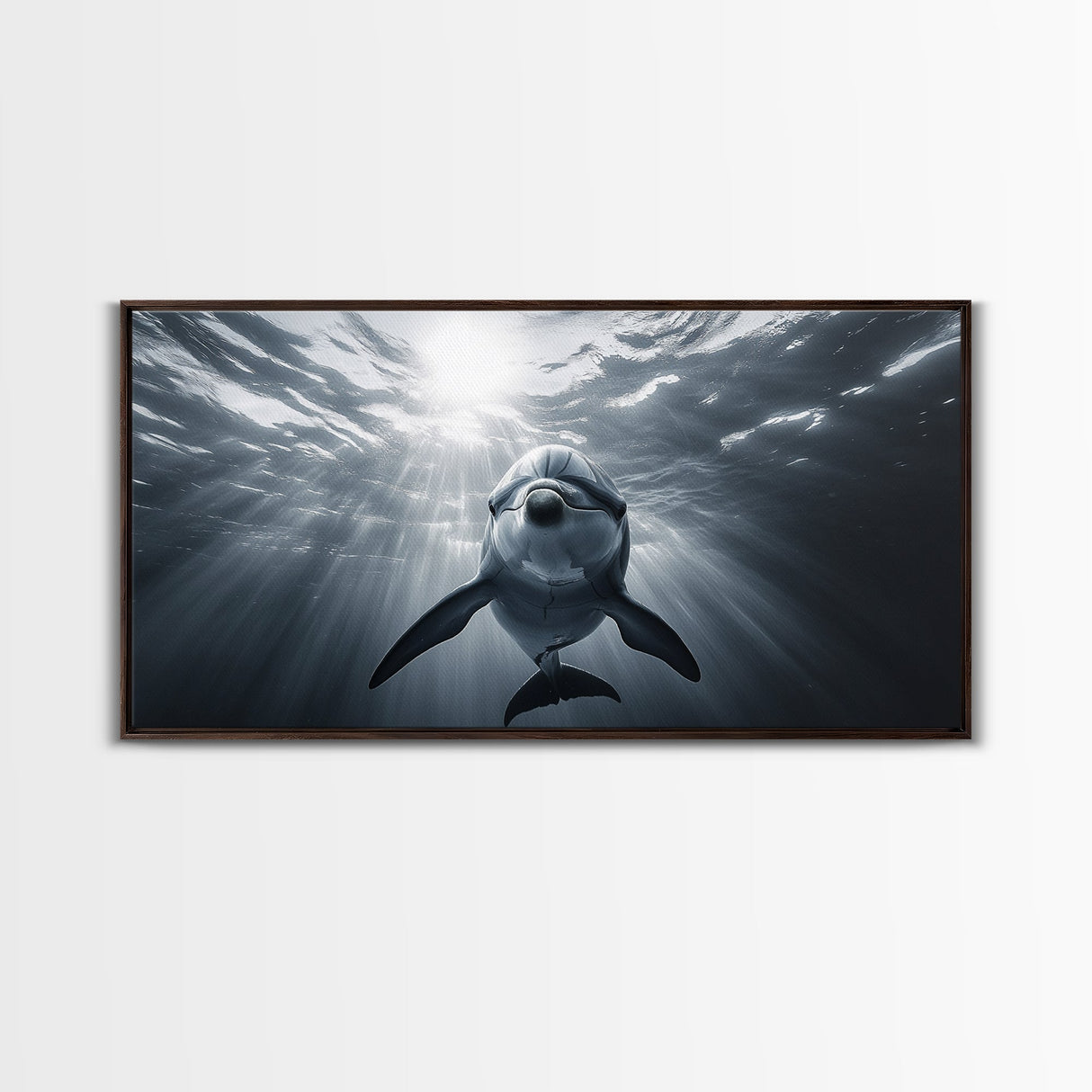 Underwater Dolphin, Ocean Wildlife Art, Marine Animal Decor, Coastal Vibes, Canvas Print, Bathroom Wall Art, Nautical Themed Room