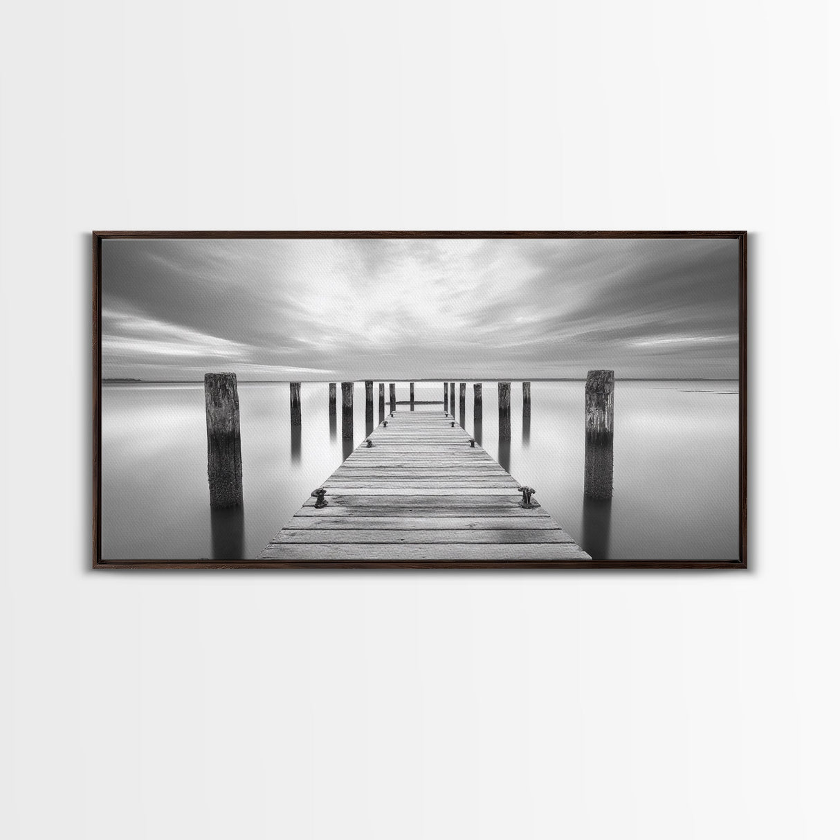 Wooden Dock Scene, Peaceful Lake Sunset, Minimalist Waterfront, Canvas Print, Zen Bedroom Wall Art, Tranquil Meditation Decor