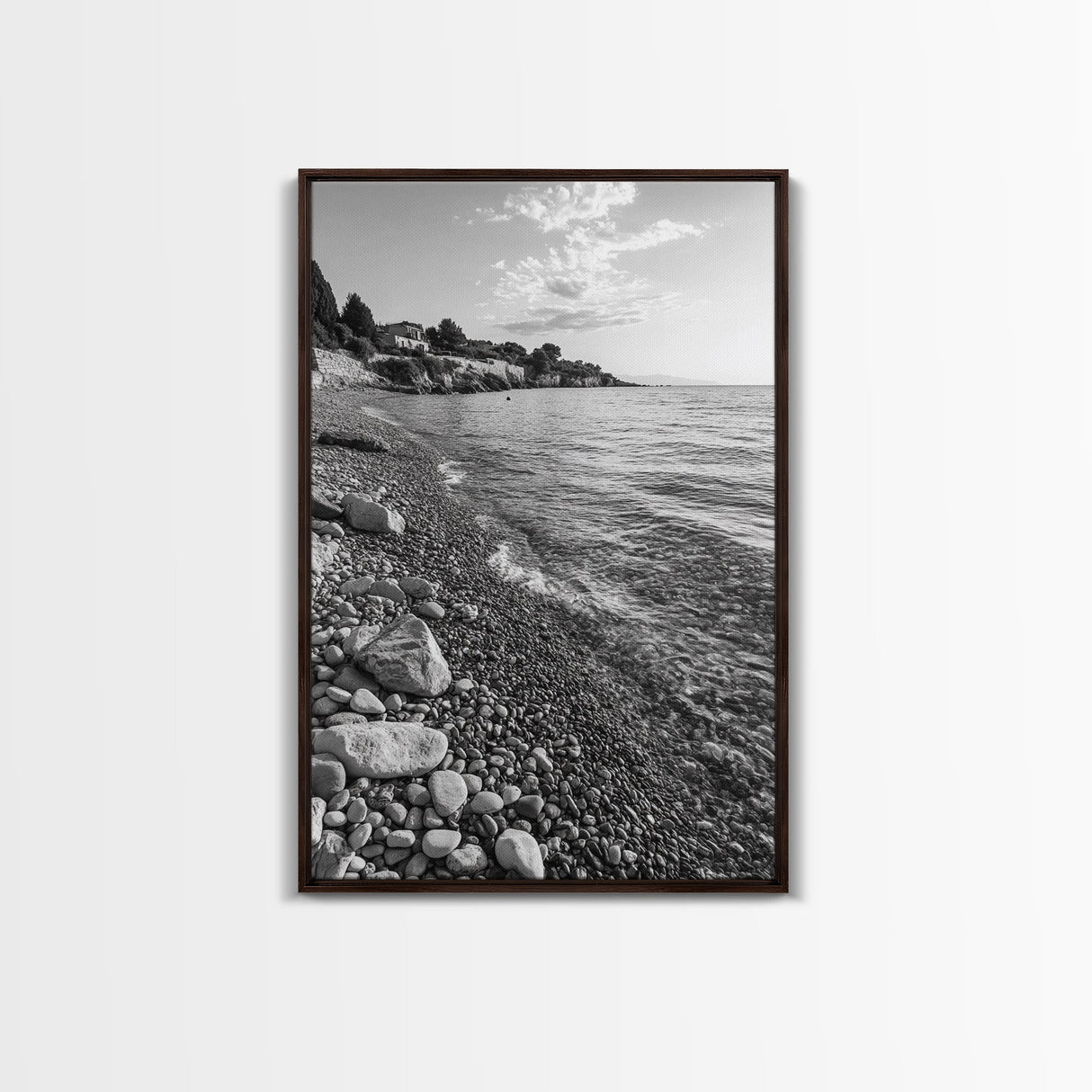 Pebble Beach, Tranquil Coastline, Coastal Stones, Sunrise Shore, Canvas Print, Bathroom Wall Art, Ocean Photography, Beach House Decor