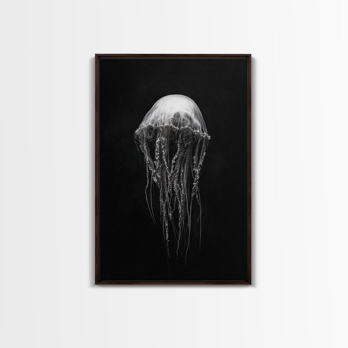 Elegant Jellyfish Art, Ocean Wildlife, Monochrome Marine, Framed Canvas Print, Bathroom Decor, Nautical Wall Art, Minimalist Sea Life