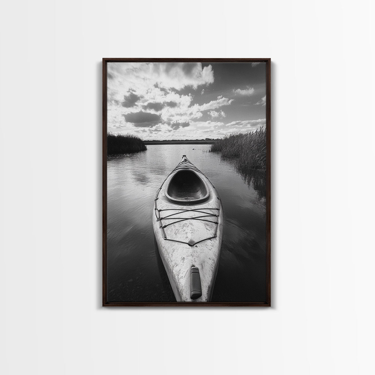 Kayak Lake View, Serene Water Landscape, Outdoor Adventure Art, Canvas Print, Cabin Wall Decor, Nature Lover Gift, Minimalist Water Art