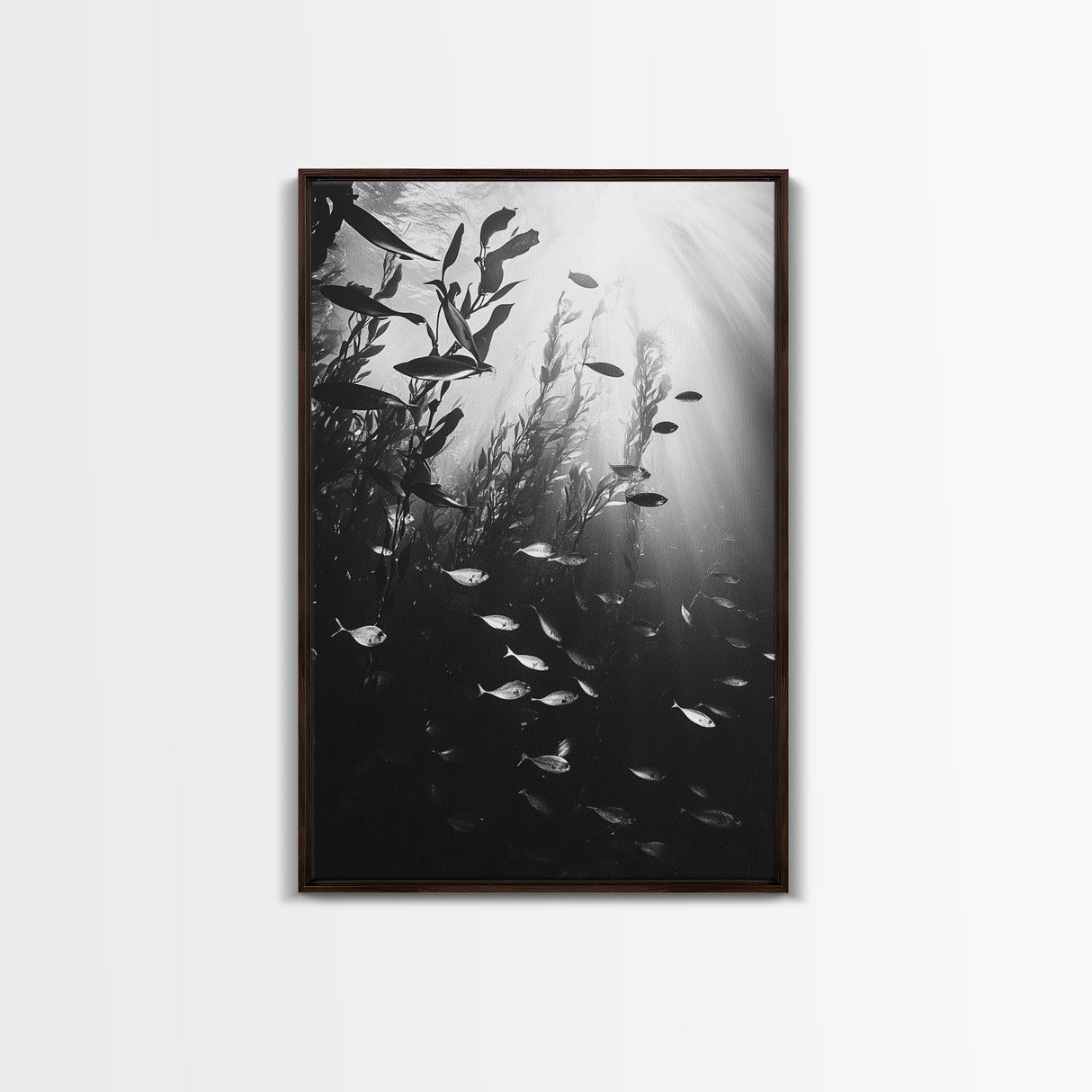 Kelp Forest Depth, Underwater Fish Scene, Ocean Life, Canvas Print, Marine Wall Art, Coastal Decor, Moody Nature Photography, Bathroom Art