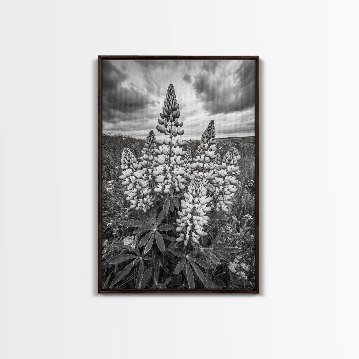 Lupine Flower Field, Bold Floral, Spring Nature Scene, Framed Canvas Print, Boho Living Room Art, Botanical Wall Decor